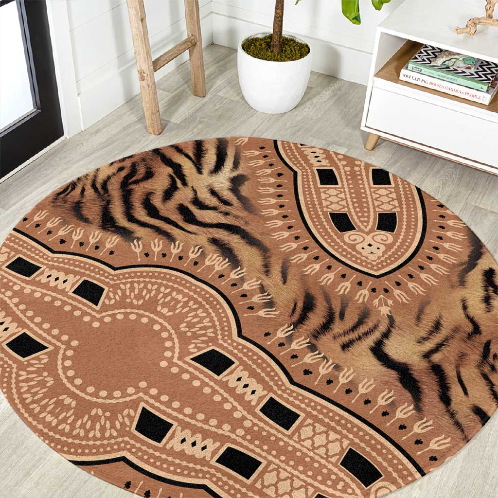 Afro Tiger Mix Dashiki Tribal Pattern Round Carpet LT9