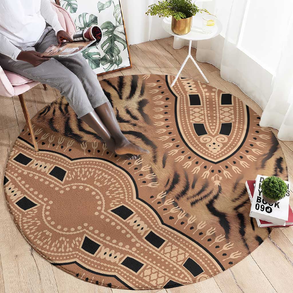 Afro Tiger Mix Dashiki Tribal Pattern Round Carpet LT9