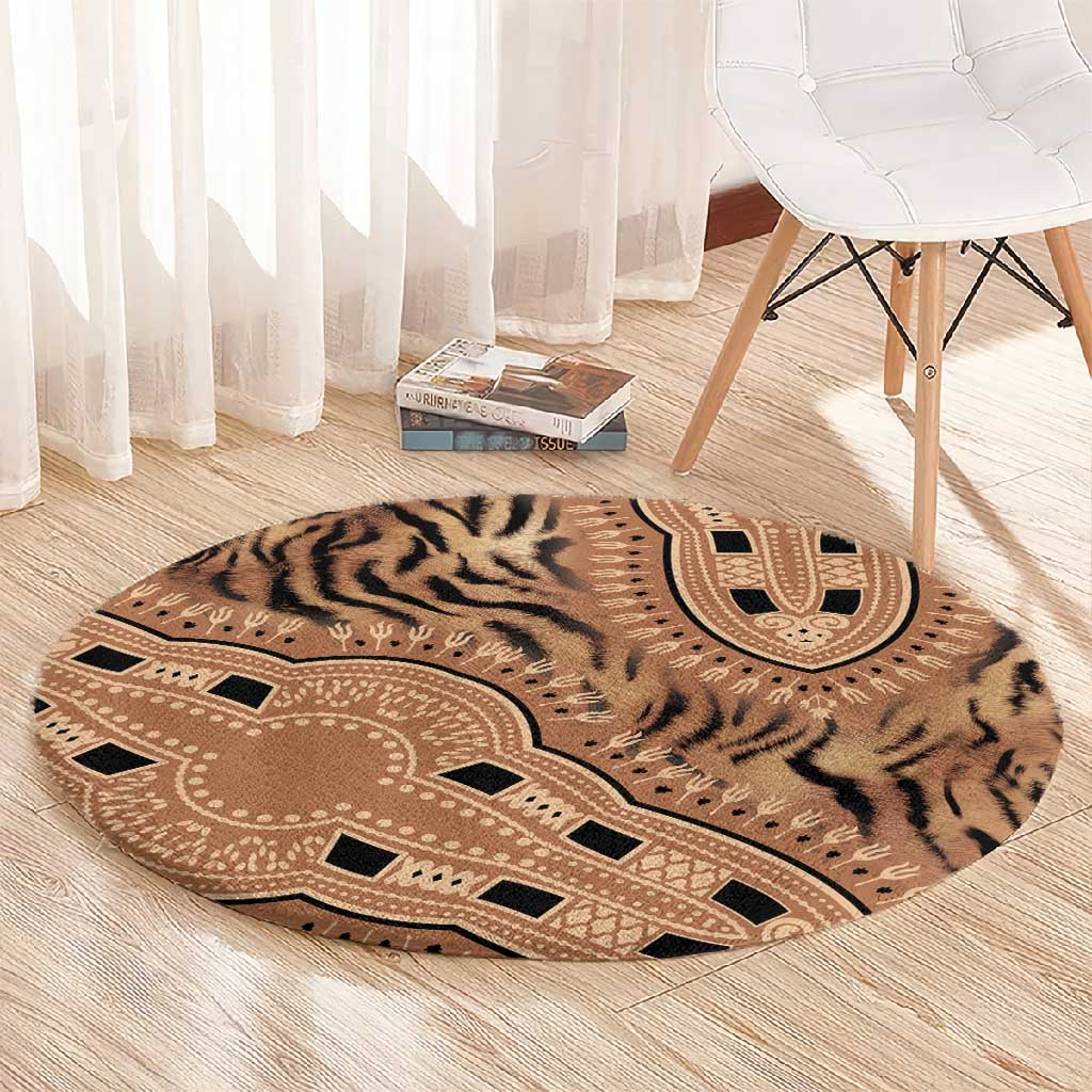 Afro Tiger Mix Dashiki Tribal Pattern Round Carpet LT9