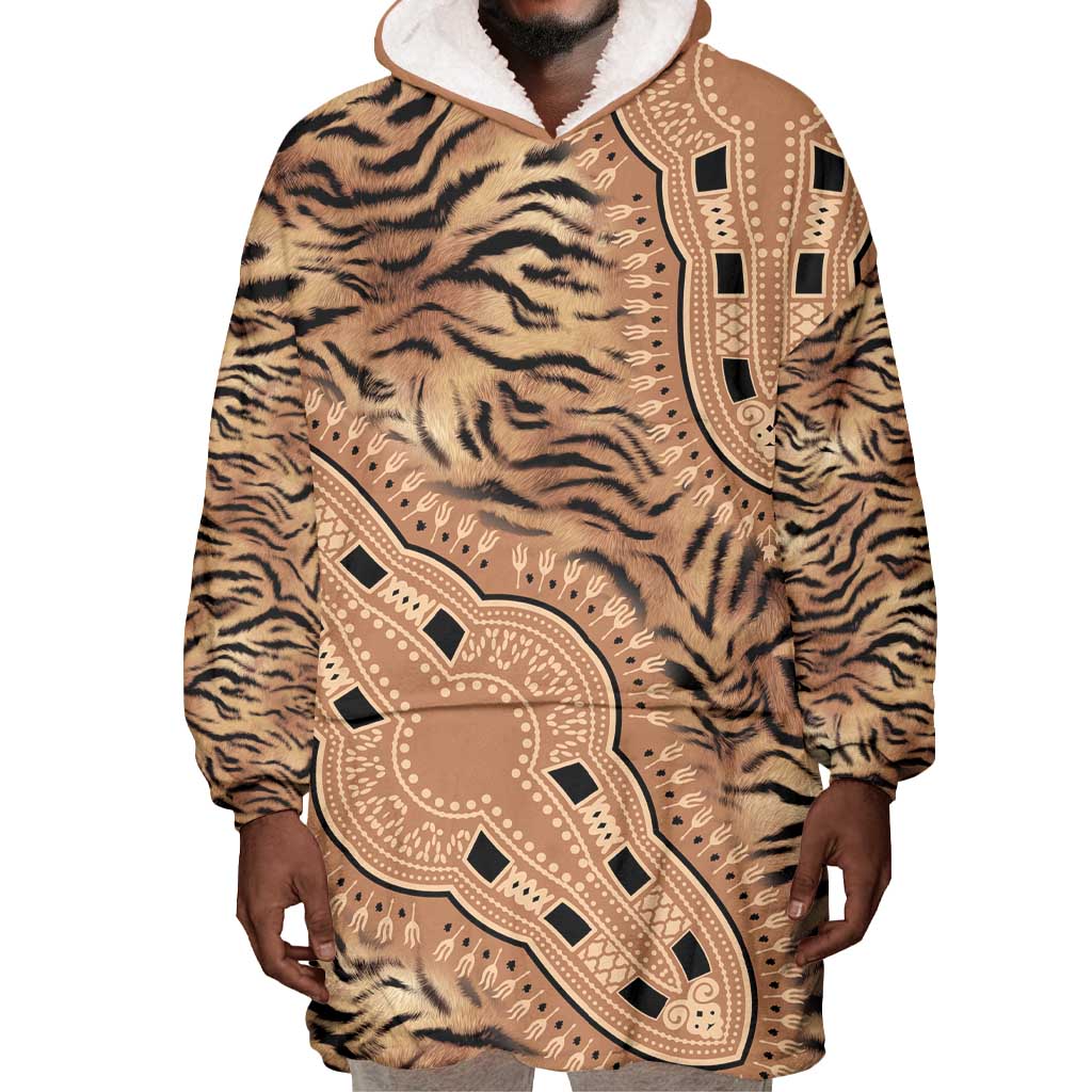 Afro Tiger Mix Dashiki Tribal Pattern Wearable Blanket Hoodie LT9