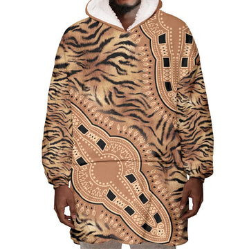 Afro Tiger Mix Dashiki Tribal Pattern Wearable Blanket Hoodie LT9