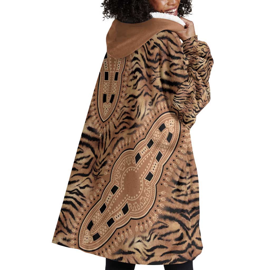 Afro Tiger Mix Dashiki Tribal Pattern Wearable Blanket Hoodie LT9