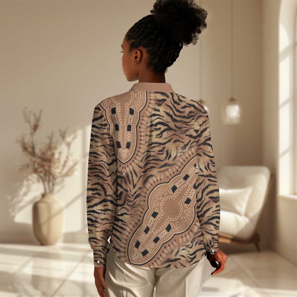 Afro Tiger Mix Dashiki Tribal Pattern Women Casual Shirt LT9