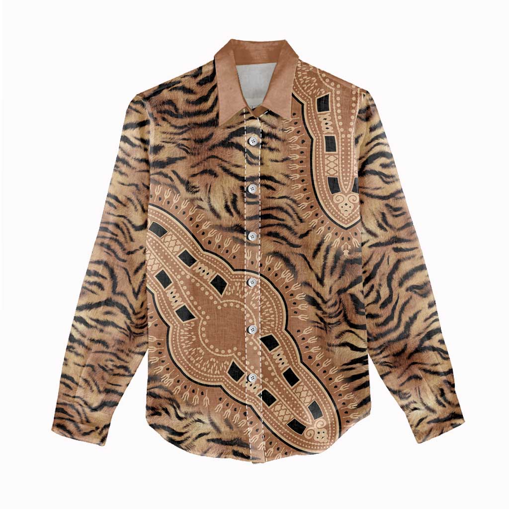 Afro Tiger Mix Dashiki Tribal Pattern Women Casual Shirt LT9