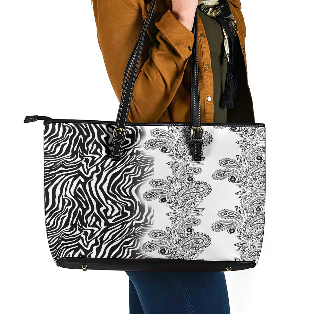Africa Zebra Mix Paisley Tribal Pattern Leather Tote Bag LT9