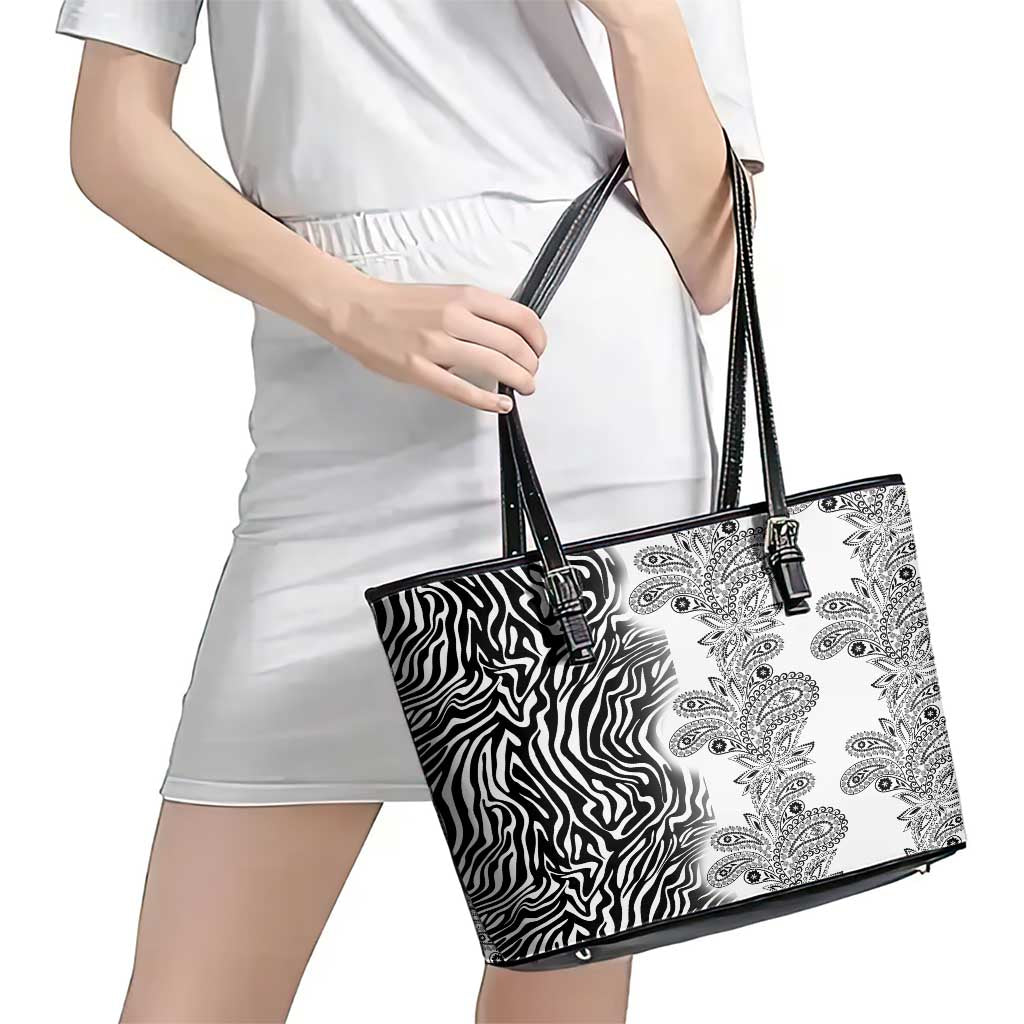 Africa Zebra Mix Paisley Tribal Pattern Leather Tote Bag LT9