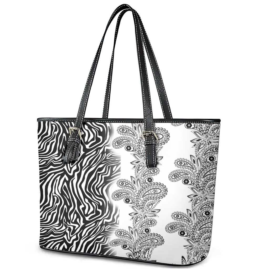 Africa Zebra Mix Paisley Tribal Pattern Leather Tote Bag LT9