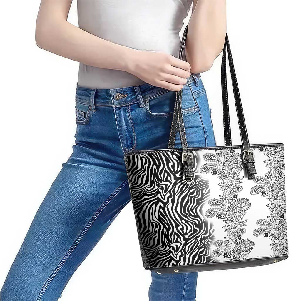 Africa Zebra Mix Paisley Tribal Pattern Leather Tote Bag LT9