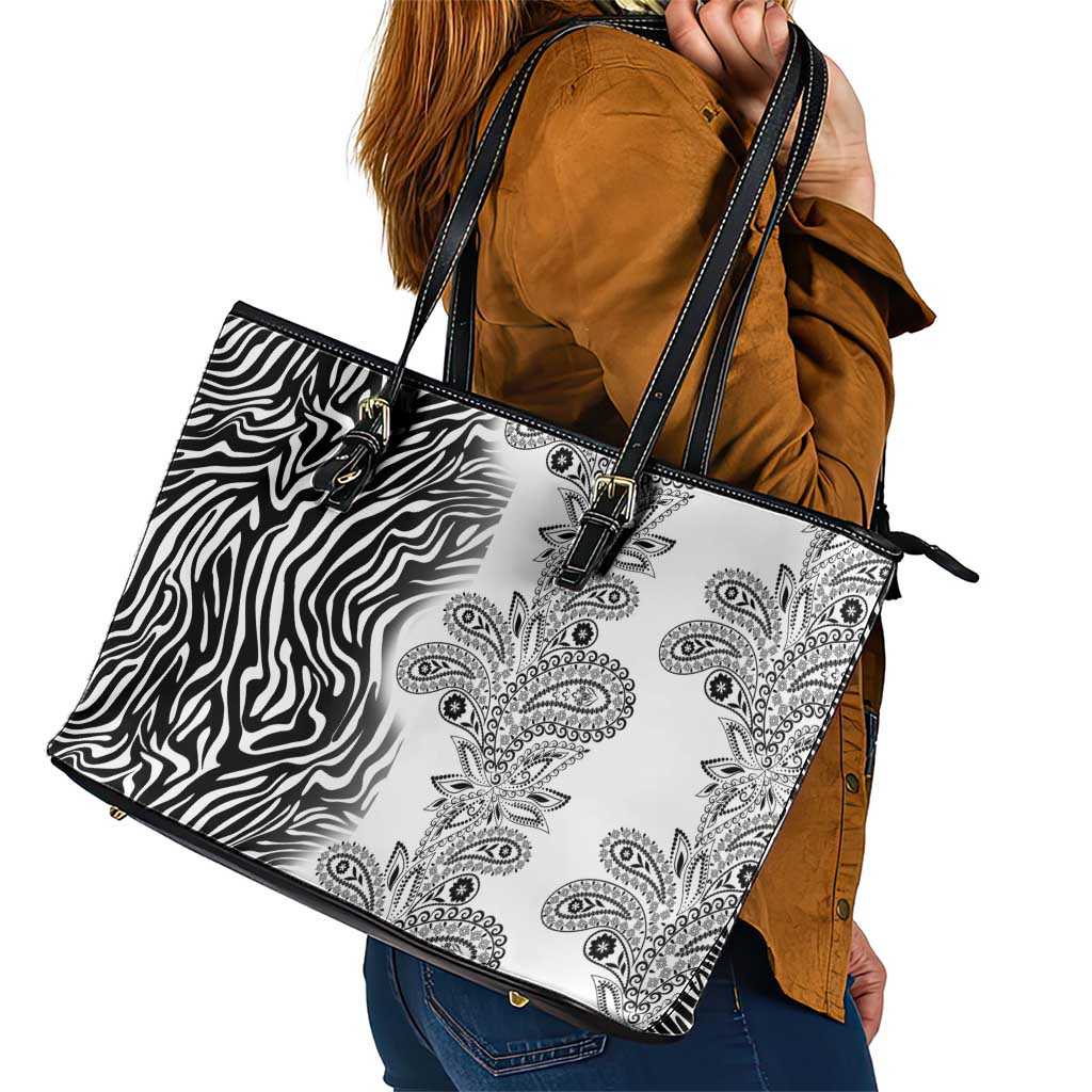 Africa Zebra Mix Paisley Tribal Pattern Leather Tote Bag LT9