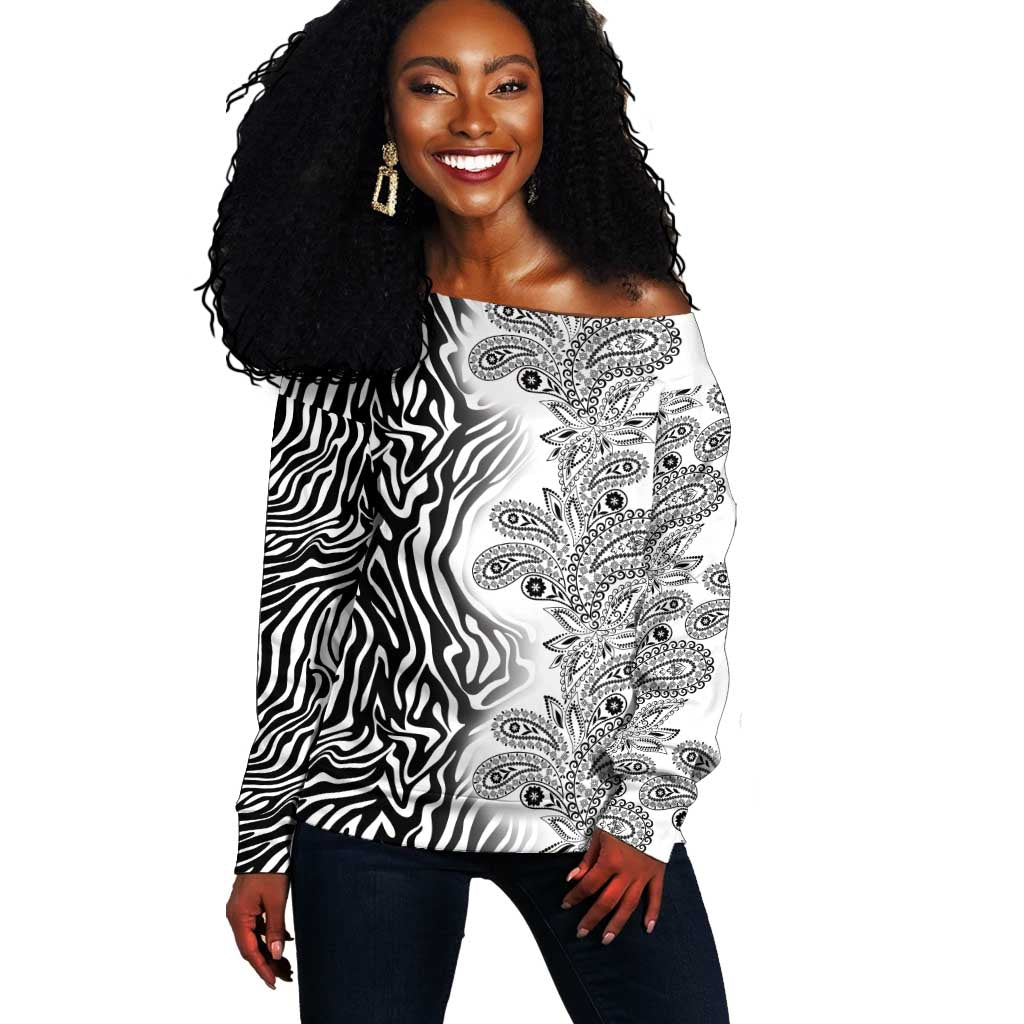 Afro Zebra Mix Paisley Tribal Pattern Off Shoulder Sweater LT9