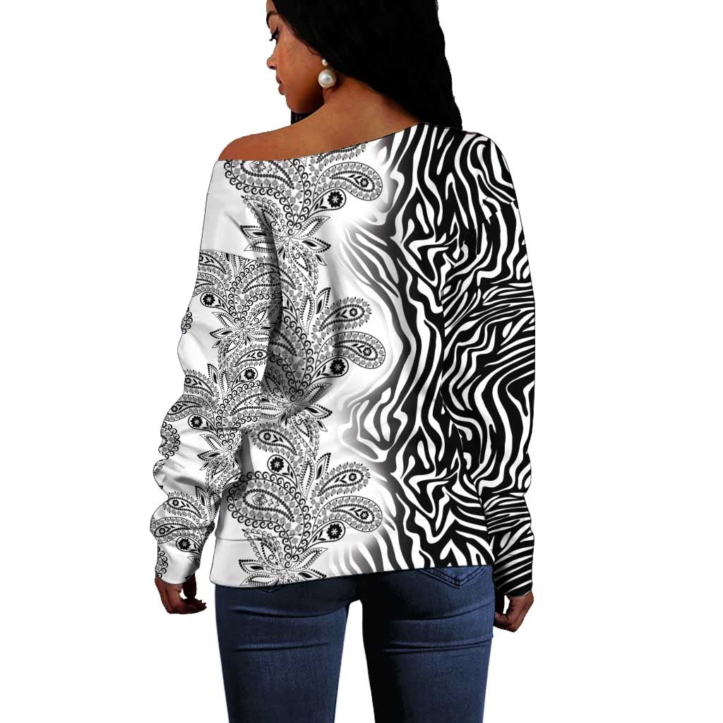Afro Zebra Mix Paisley Tribal Pattern Off Shoulder Sweater LT9