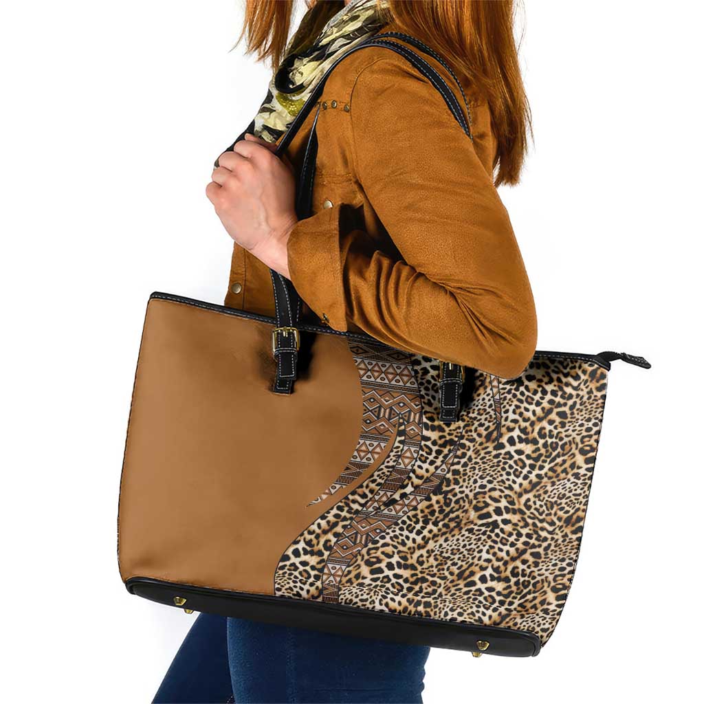Africa Leopard Mix Native Tribal Pattern Leather Tote Bag LT9