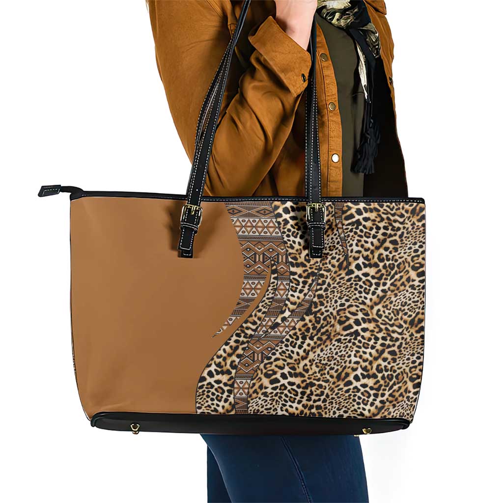Africa Leopard Mix Native Tribal Pattern Leather Tote Bag LT9