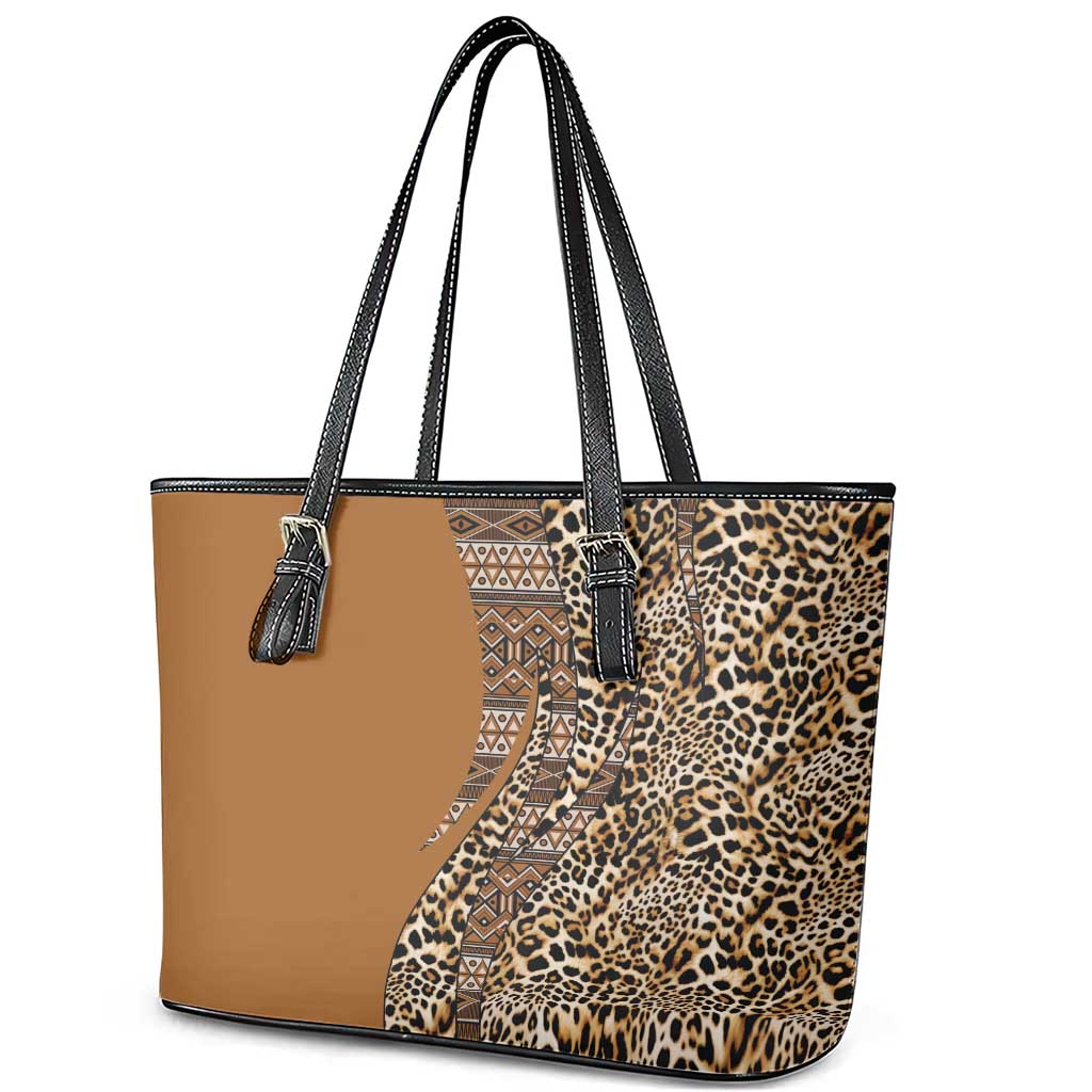 Africa Leopard Mix Native Tribal Pattern Leather Tote Bag LT9