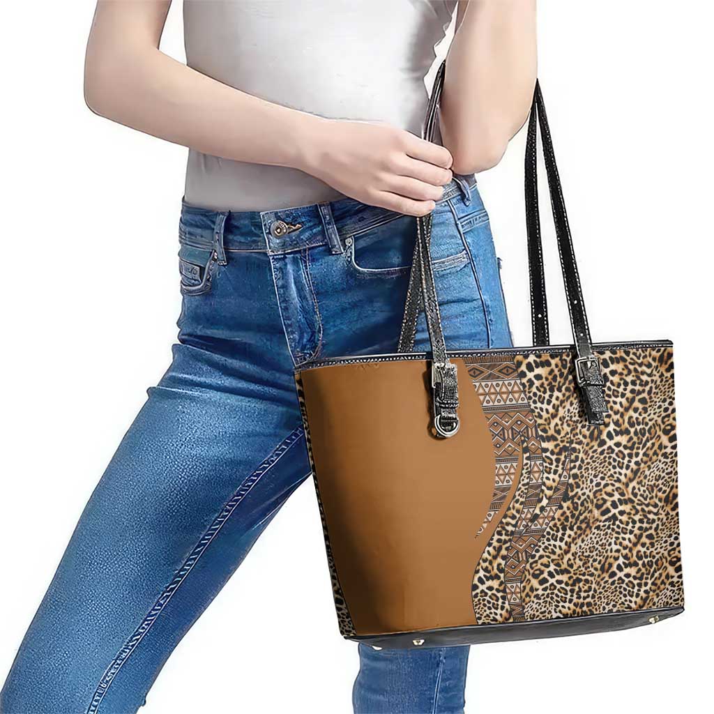 Africa Leopard Mix Native Tribal Pattern Leather Tote Bag LT9