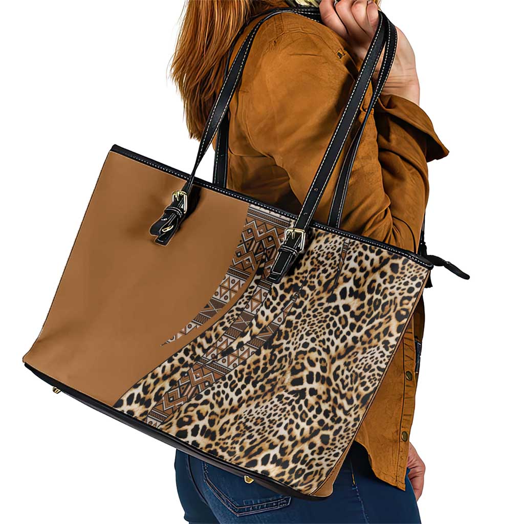 Africa Leopard Mix Native Tribal Pattern Leather Tote Bag LT9