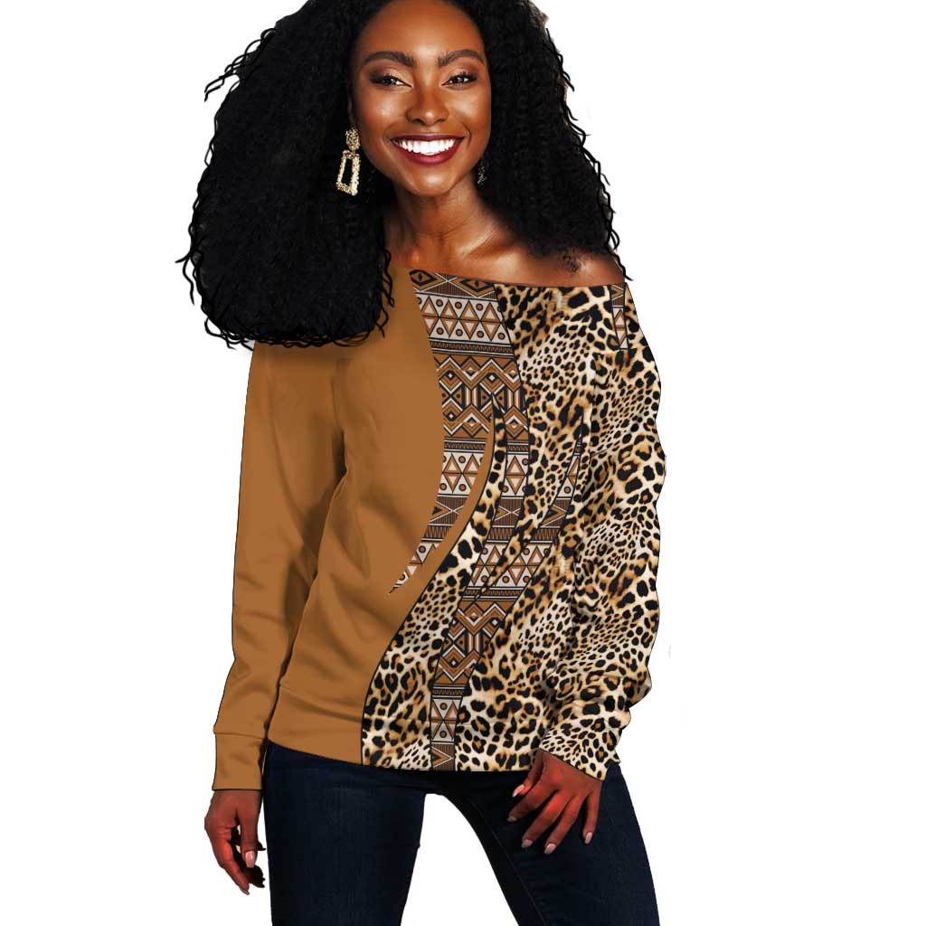Afro Leopard Mix Native Tribal Pattern Off Shoulder Sweater LT9