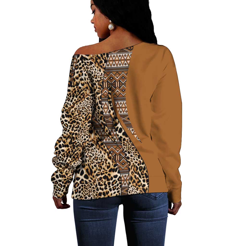 Afro Leopard Mix Native Tribal Pattern Off Shoulder Sweater LT9