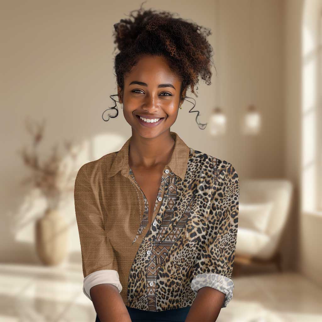 Afro Leopard Mix Native Tribal Pattern Women Casual Shirt LT9