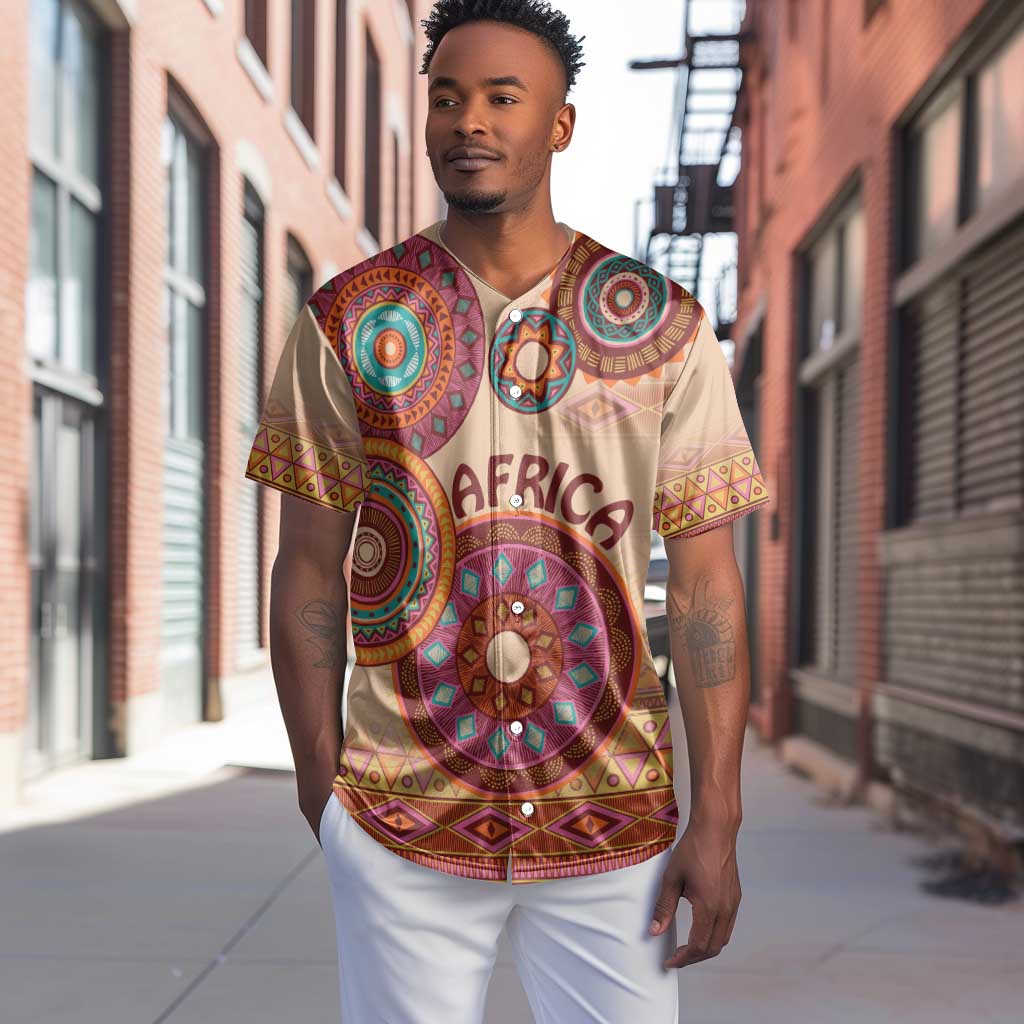 Afro Tribal Traditional Pattern Baseball Jersey Beige Motif LT9