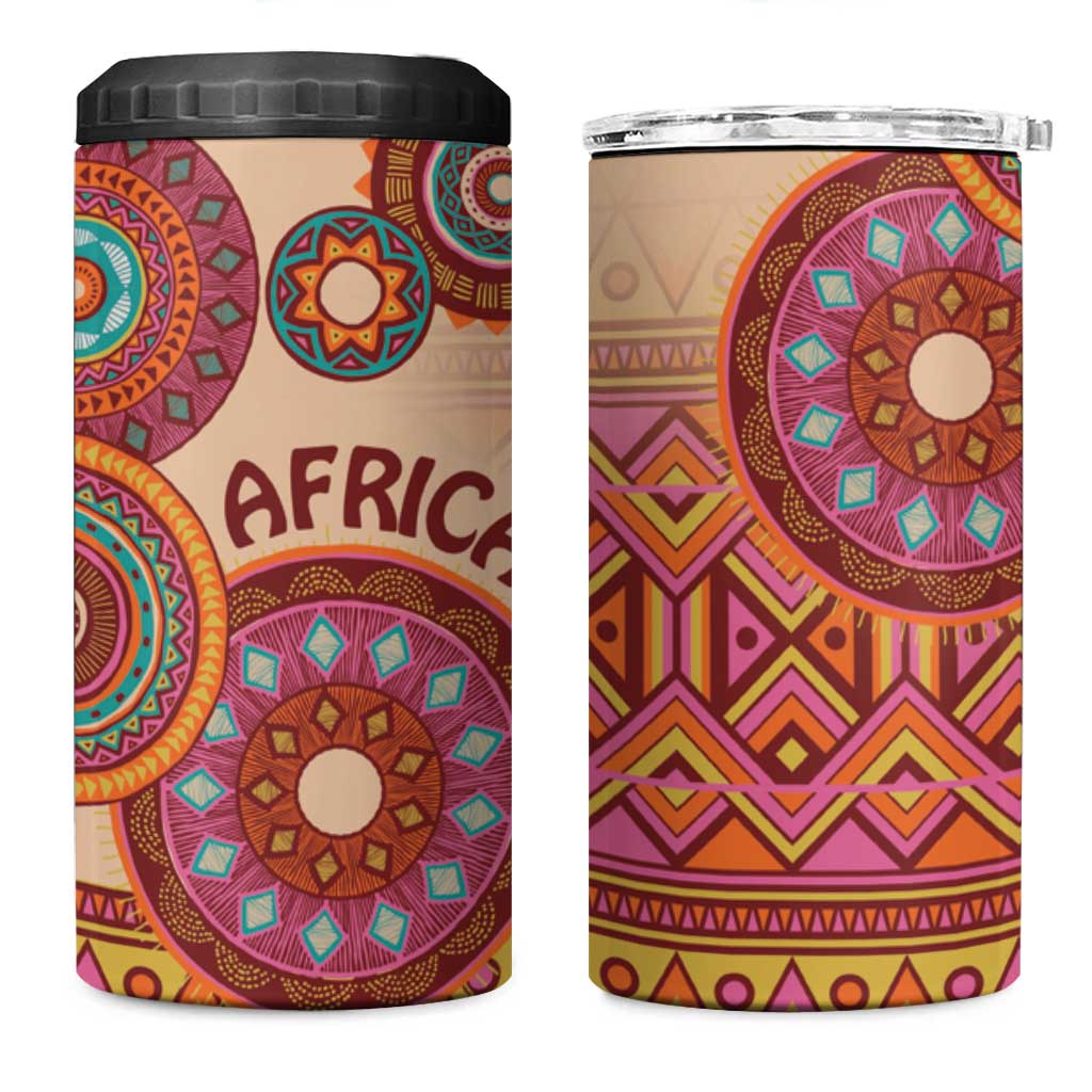 Afro Tribal Traditional Pattern 4 in 1 Can Cooler Tumbler Beige Motif LT9