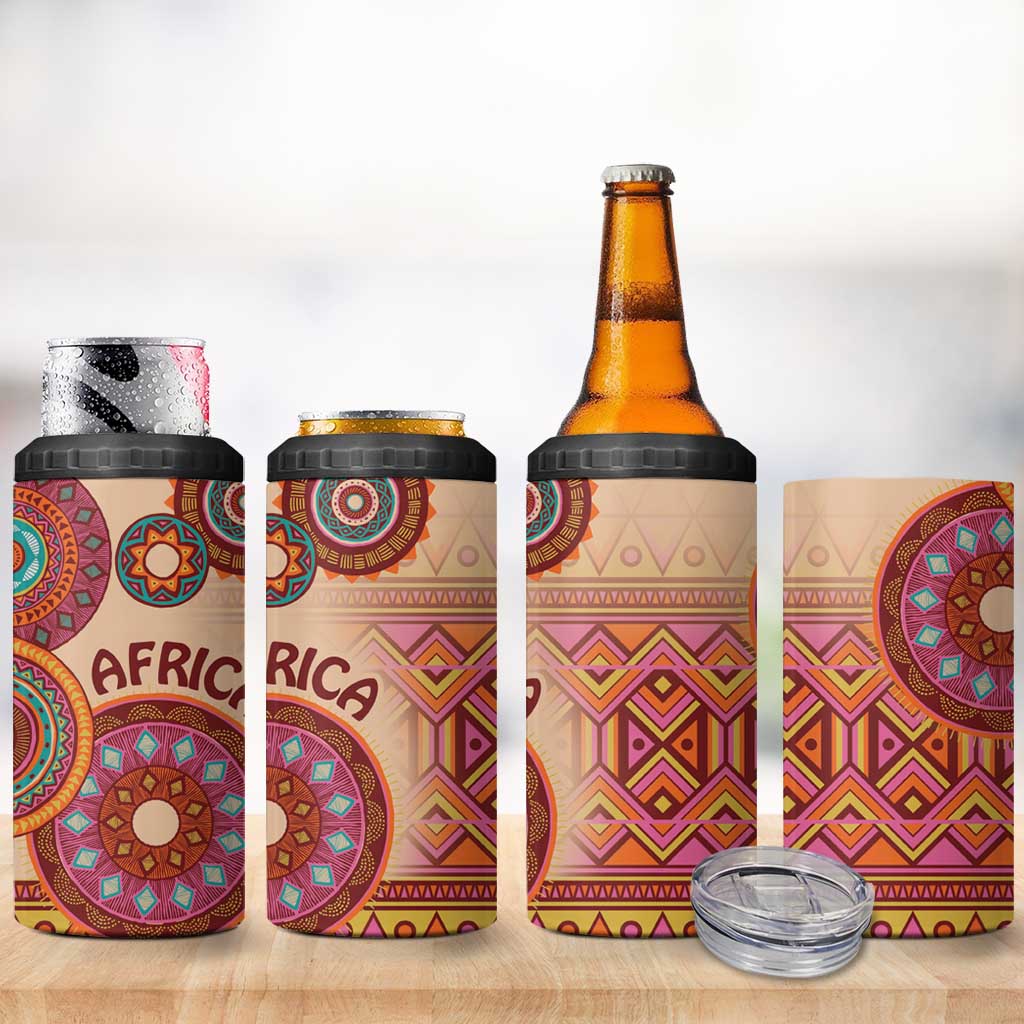 Afro Tribal Traditional Pattern 4 in 1 Can Cooler Tumbler Beige Motif LT9