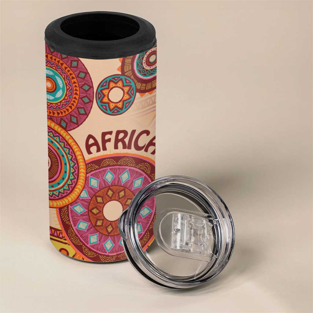 Afro Tribal Traditional Pattern 4 in 1 Can Cooler Tumbler Beige Motif LT9