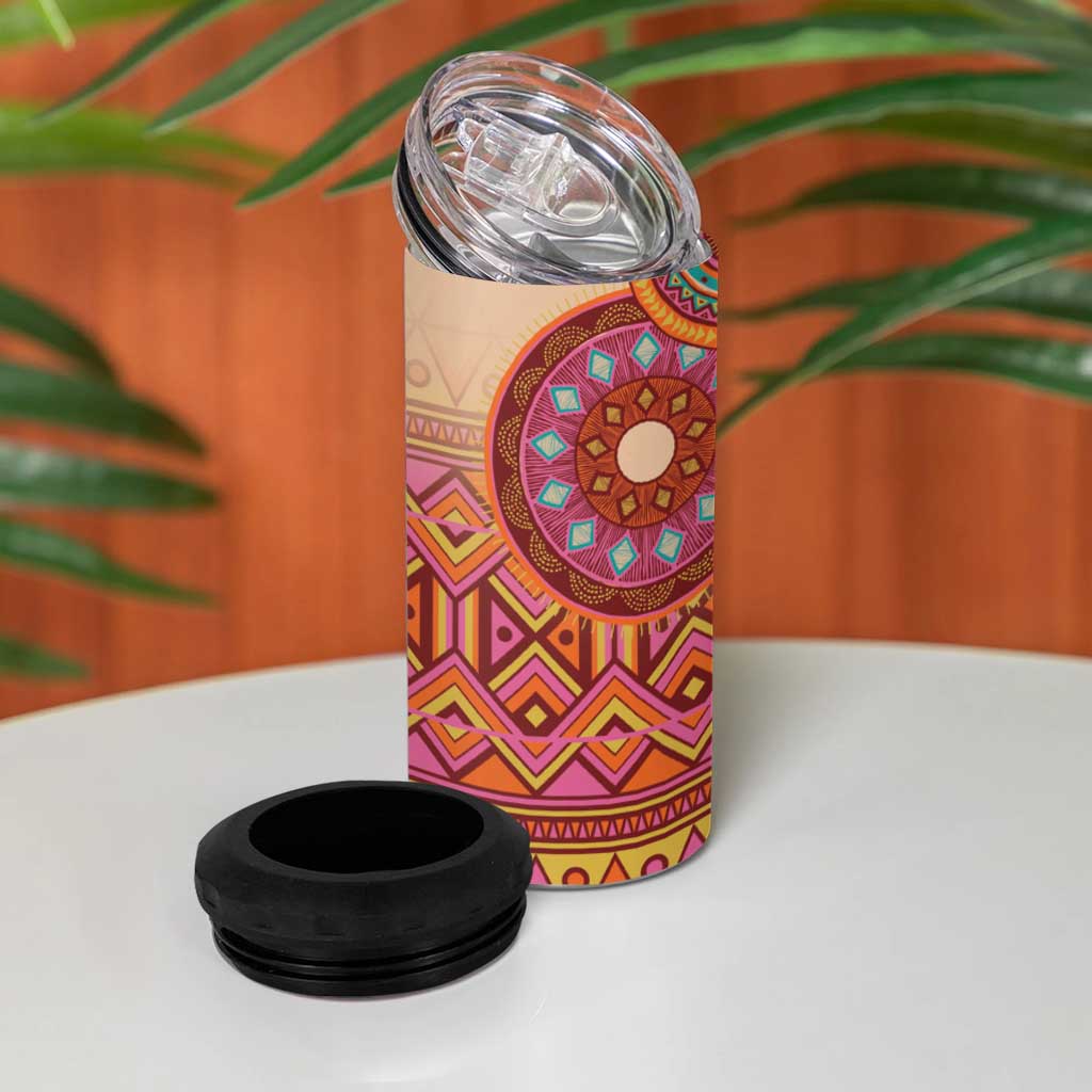 Afro Tribal Traditional Pattern 4 in 1 Can Cooler Tumbler Beige Motif LT9