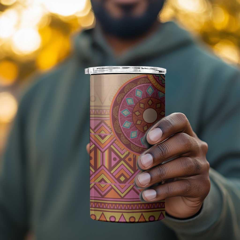 Afro Tribal Traditional Pattern 4 in 1 Can Cooler Tumbler Beige Motif LT9