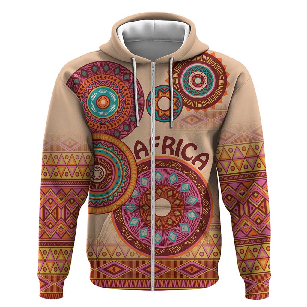 Africa Tribal Traditional Pattern Hoodie Beige Motif LT9