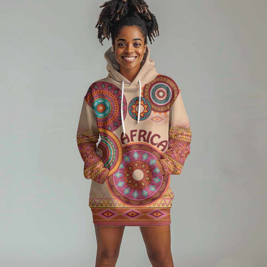 Afro Tribal Traditional Pattern Hoodie Dress Beige Motif LT9