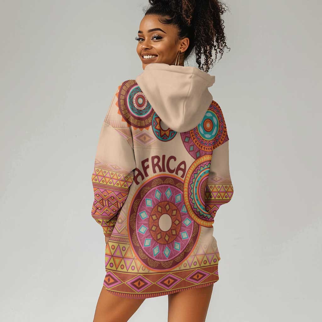 Afro Tribal Traditional Pattern Hoodie Dress Beige Motif LT9