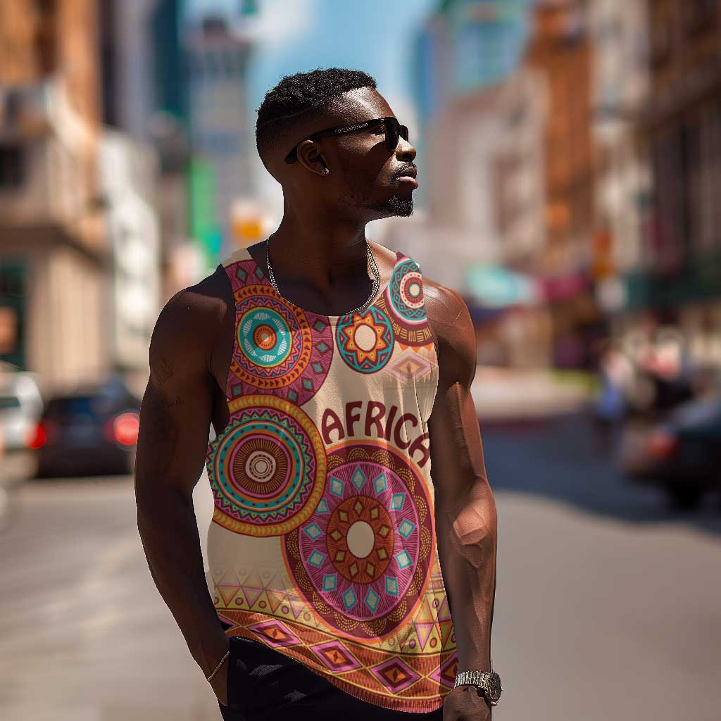 Afro Tribal Traditional Pattern Men Tank Top Beige Motif LT9
