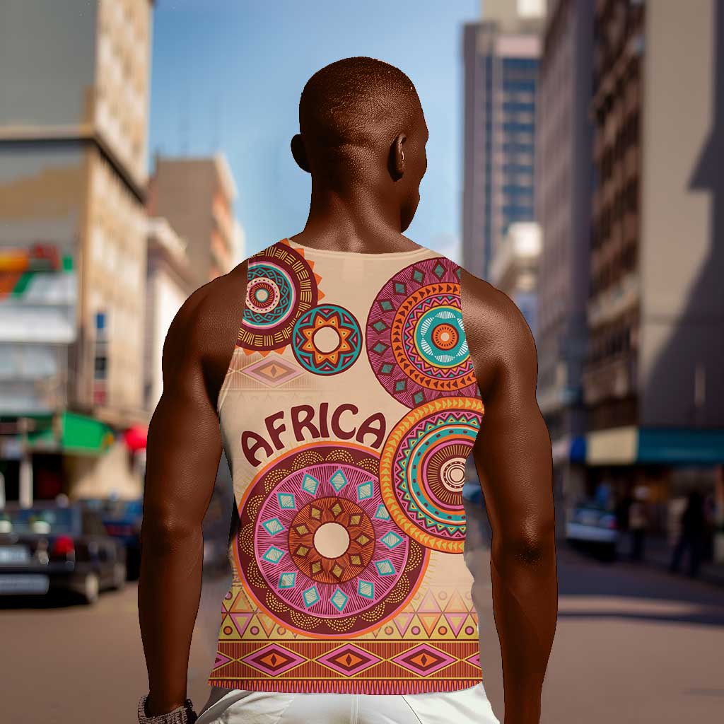 Afro Tribal Traditional Pattern Men Tank Top Beige Motif LT9