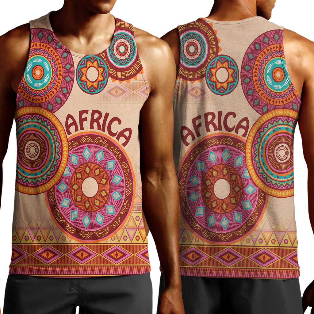 Afro Tribal Traditional Pattern Men Tank Top Beige Motif LT9