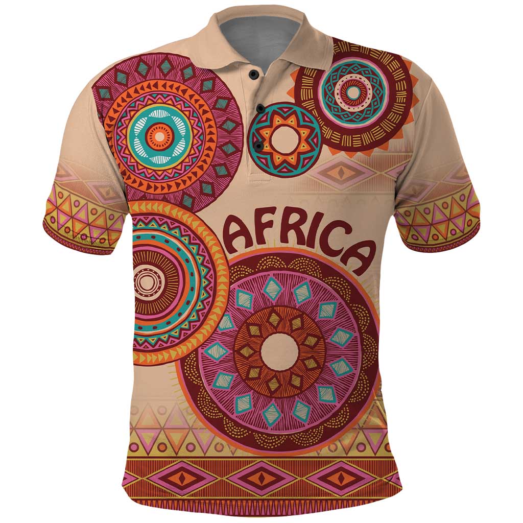 Africa Tribal Traditional Pattern Polo Shirt Beige Motif LT9