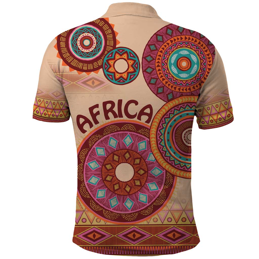 Africa Tribal Traditional Pattern Polo Shirt Beige Motif LT9
