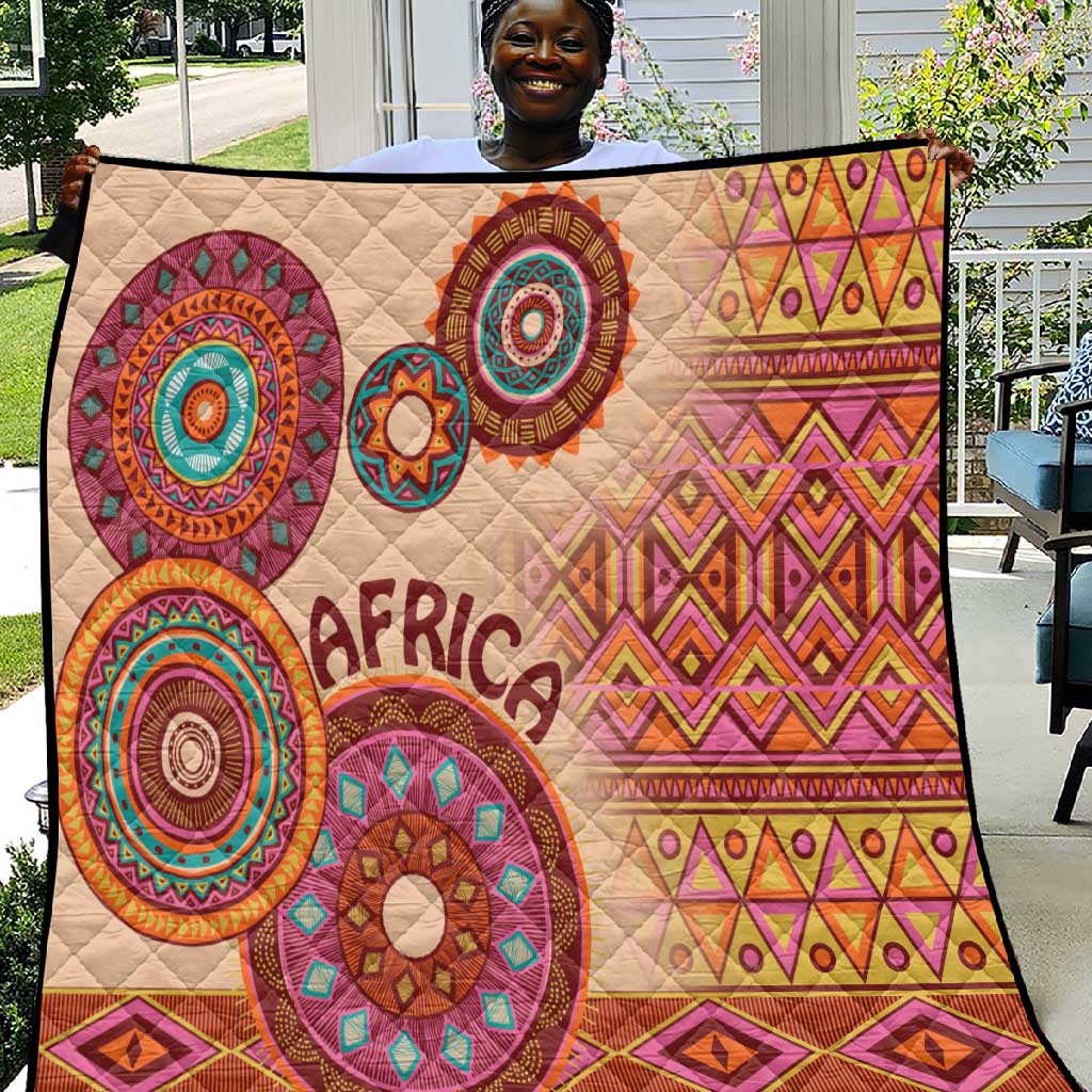 Afro Tribal Traditional Pattern Quilt Beige Motif LT9