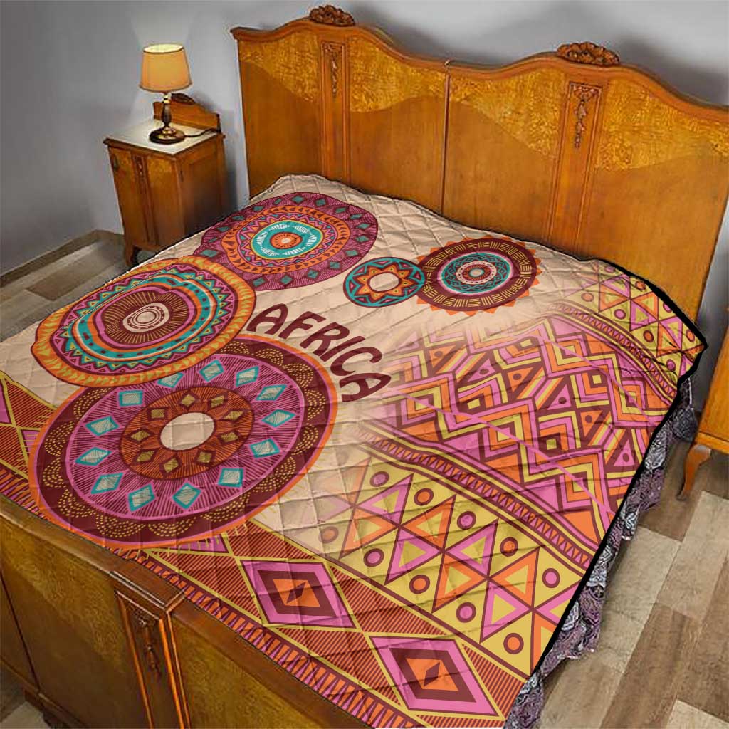 Afro Tribal Traditional Pattern Quilt Beige Motif LT9
