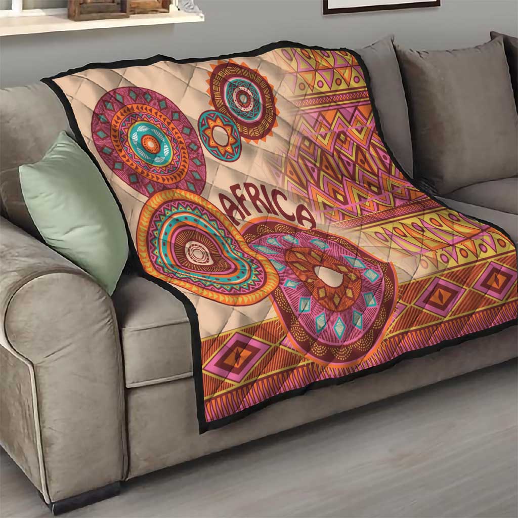 Afro Tribal Traditional Pattern Quilt Beige Motif LT9