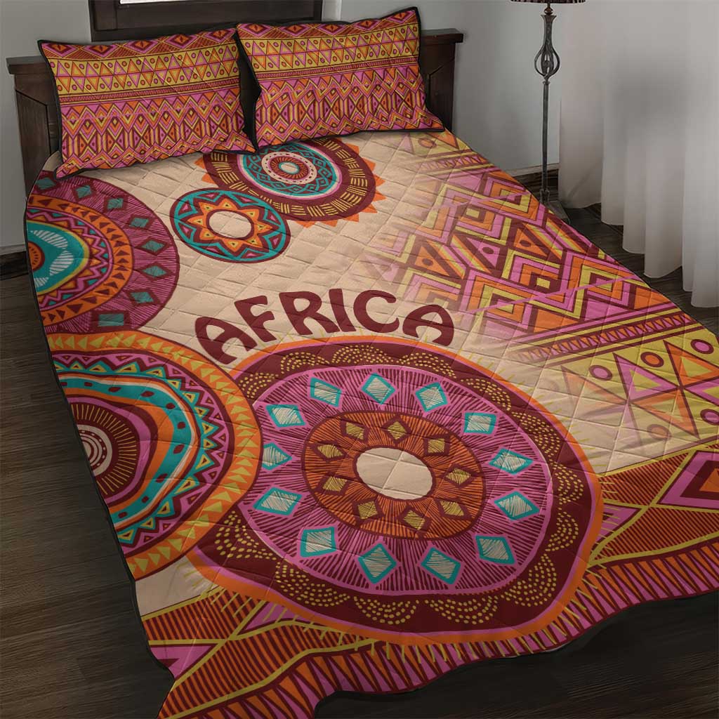 Afro Tribal Traditional Pattern Quilt Bed Set Beige Motif LT9
