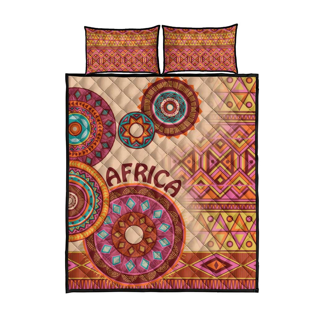 Afro Tribal Traditional Pattern Quilt Bed Set Beige Motif LT9
