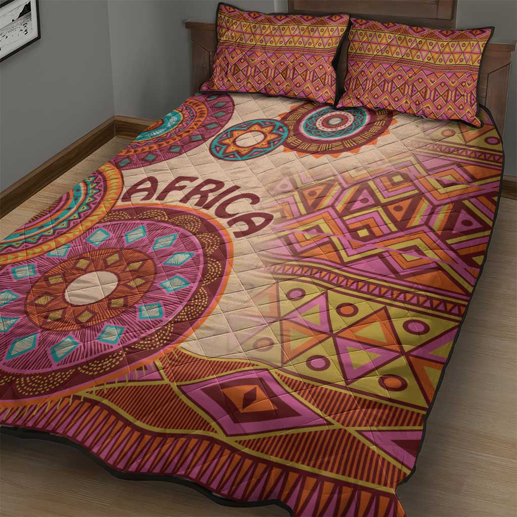 Afro Tribal Traditional Pattern Quilt Bed Set Beige Motif LT9