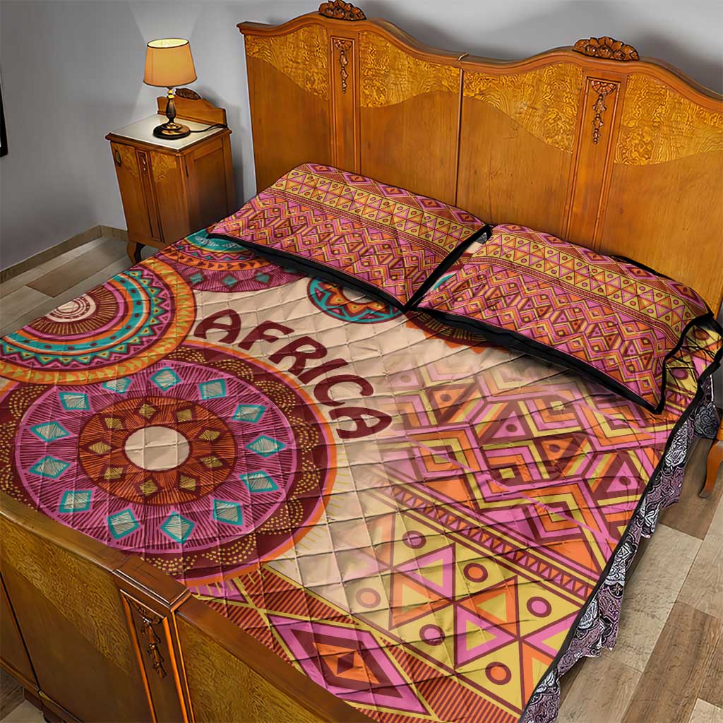 Afro Tribal Traditional Pattern Quilt Bed Set Beige Motif LT9