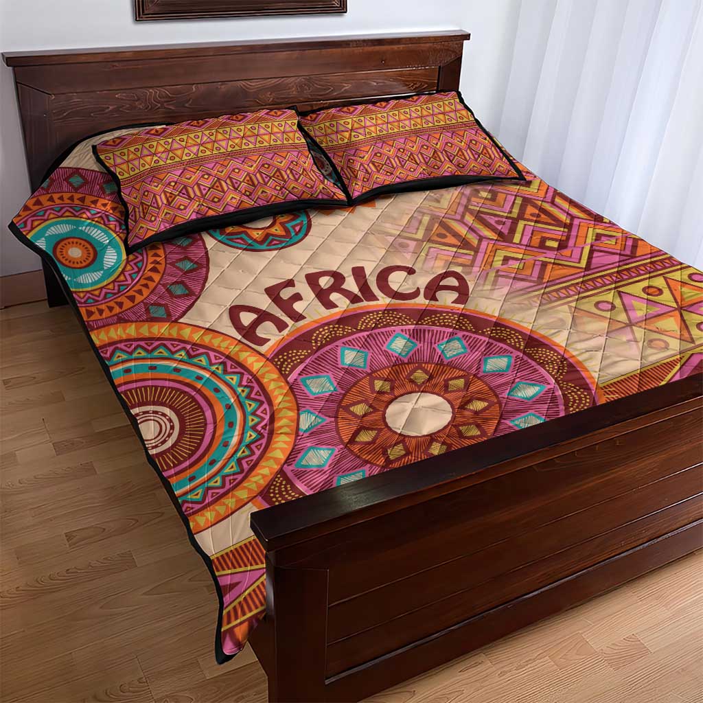 Afro Tribal Traditional Pattern Quilt Bed Set Beige Motif LT9