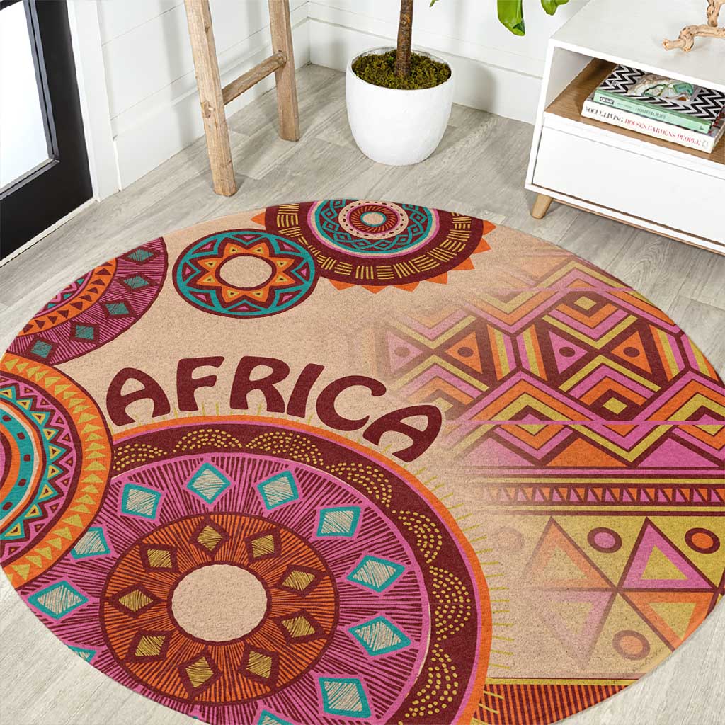 Afro Tribal Traditional Pattern Round Carpet Beige Motif LT9