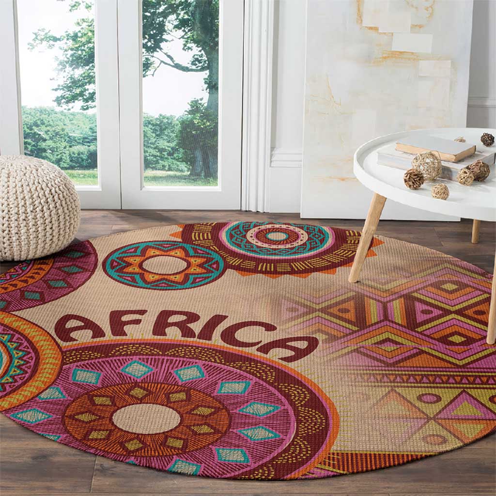 Afro Tribal Traditional Pattern Round Carpet Beige Motif LT9