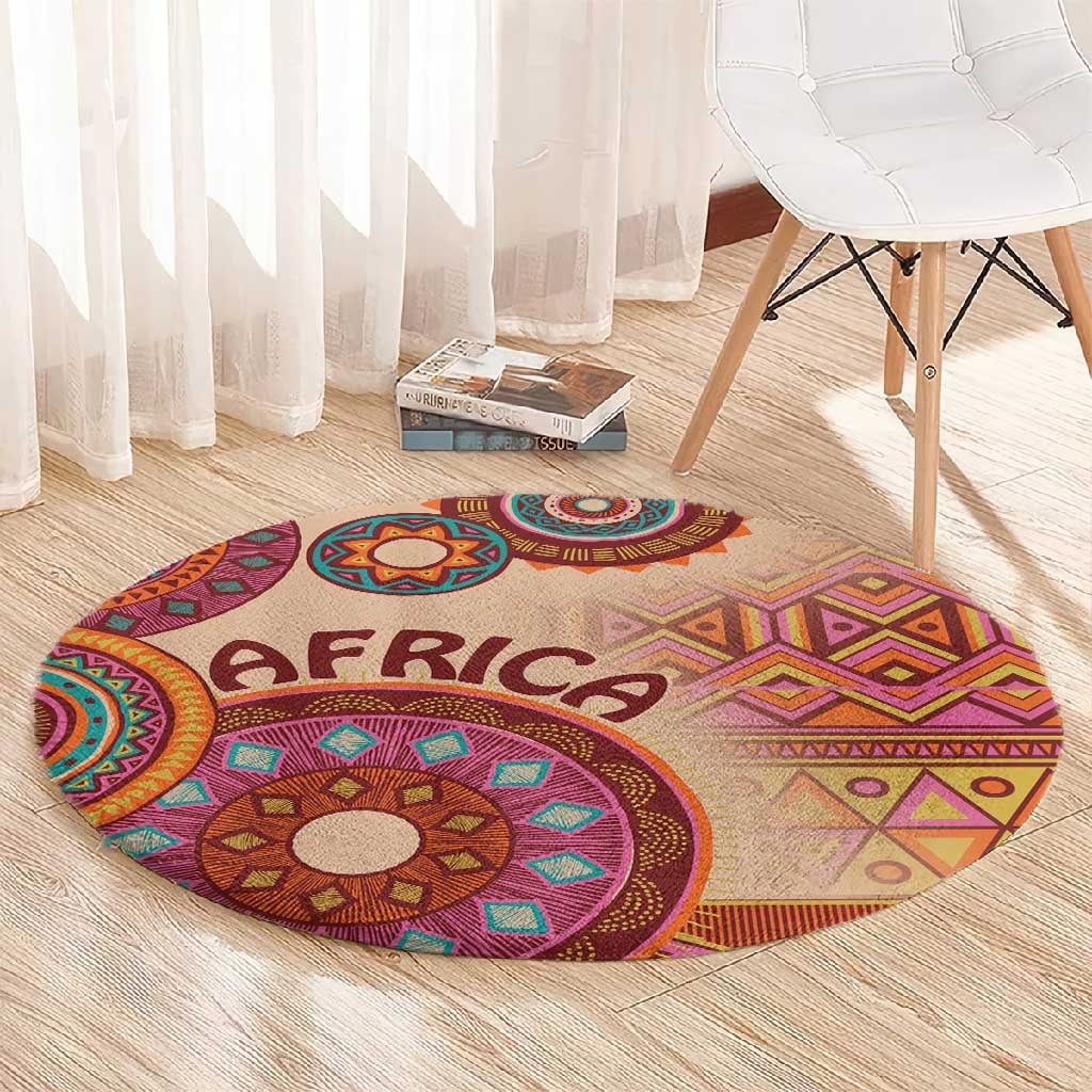 Afro Tribal Traditional Pattern Round Carpet Beige Motif LT9