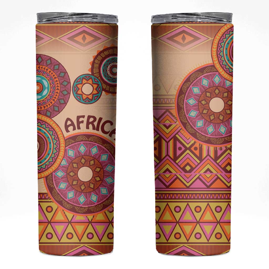 Afro Tribal Traditional Pattern Skinny Tumbler Beige Motif LT9