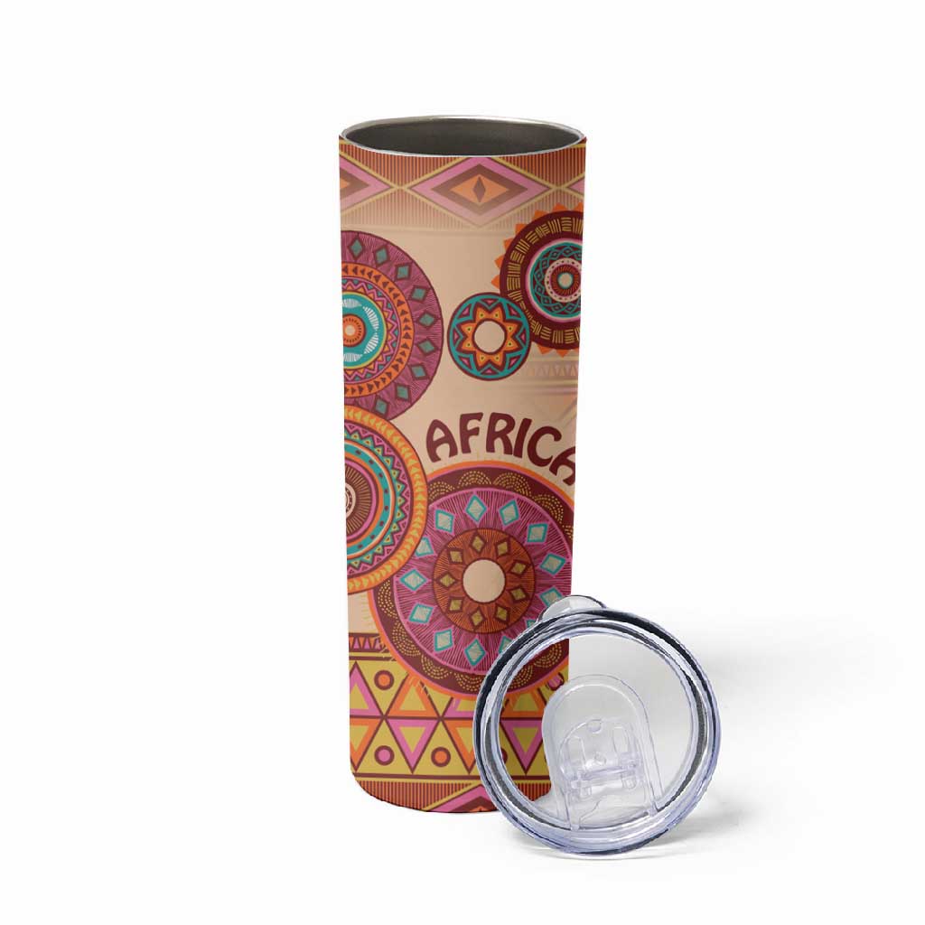 Afro Tribal Traditional Pattern Skinny Tumbler Beige Motif LT9